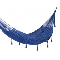 Mayan Legacy Queen Size Deluxe Outdoor Cotton Mexican Hammock - Blue